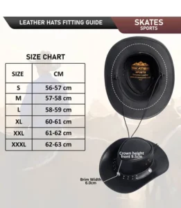 Black western cowboy hat size chart