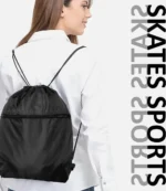 Girl wearing skates sports' drawstring cinch backpack