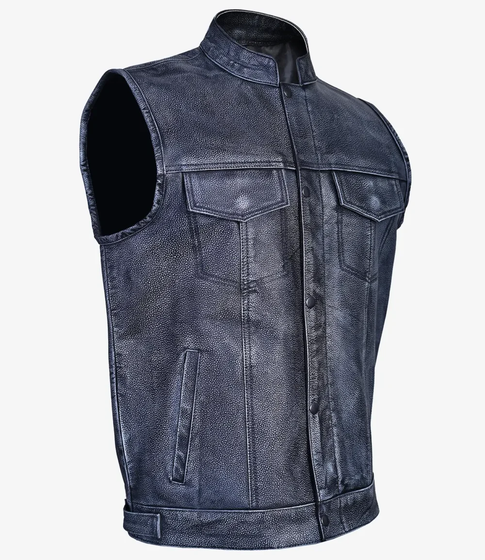 Grey Vintage Mens Leather Biker Waistcoat