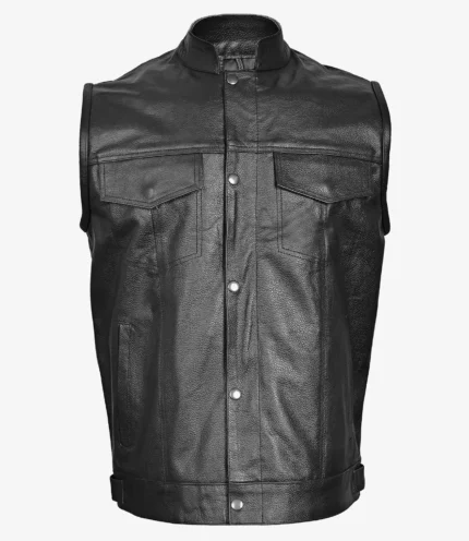 black mens leather biker waistcoat concealed carry vest